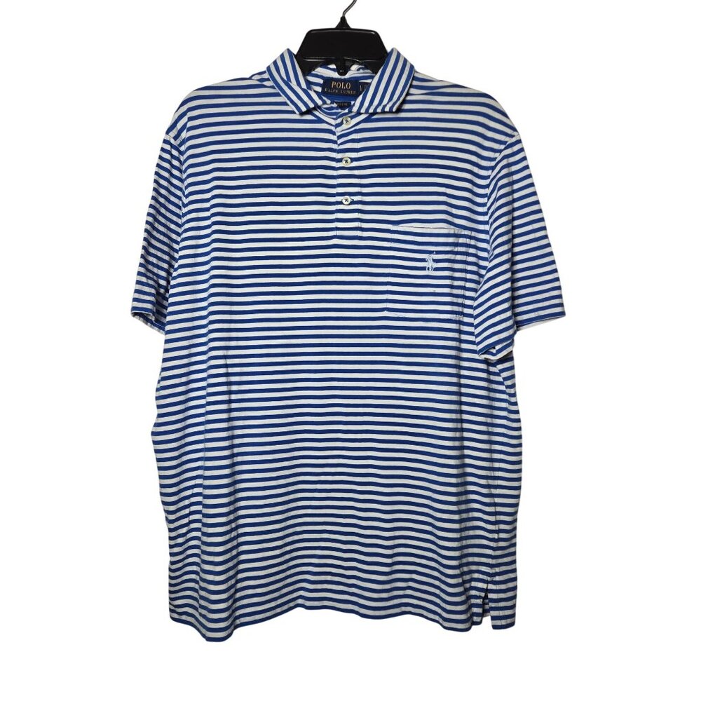 Polo‎ Ralph Lauren Blue Classic Fit Striped Short Sleeve Polo Size Large Preppy